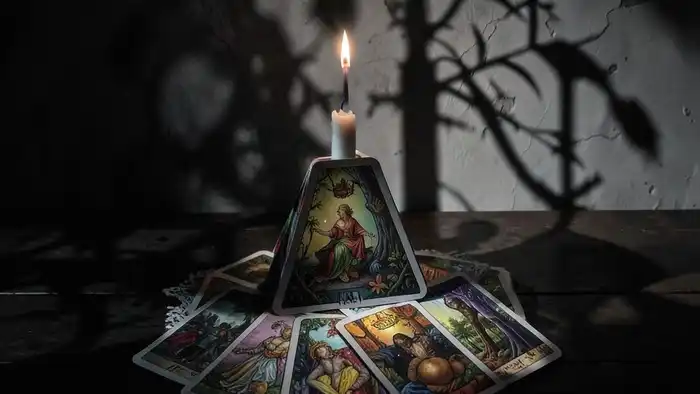 Расклад Таро "цыганский" на тайну в отношениях: схема из 7 карт в виде треугольника с символикой скрытых эмоций