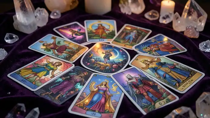 Расклад Таро "цыганский" на второе высшее — схема из семи карт с символами мотивации, препятствий и скрытых вызовов