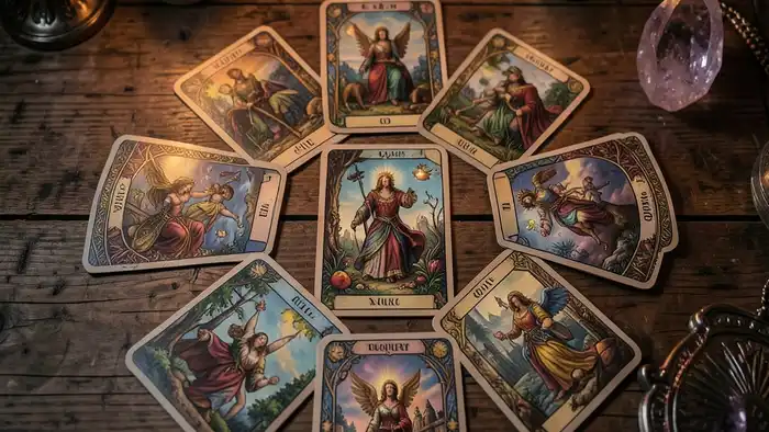 Расклад Таро цыганский на жадность партнёра, карта в центре, свеча и аметист