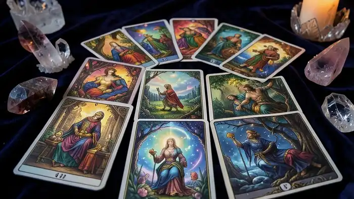 Расклад Таро "веер" на мотивацию — схема из семи карт, расположенных полукругом, интерпретация внутренних барьеров