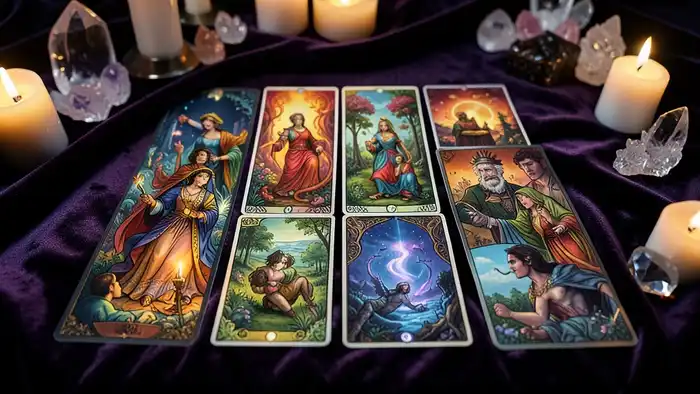 Расклад Таро "веер" на новые отношения — схема из семи карт, расположенных в форме веера