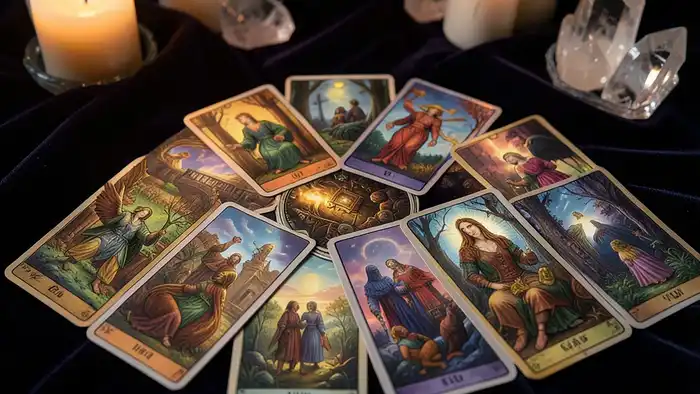 Расклад Таро "веер" на ревность мужа с семью картами в форме лучей