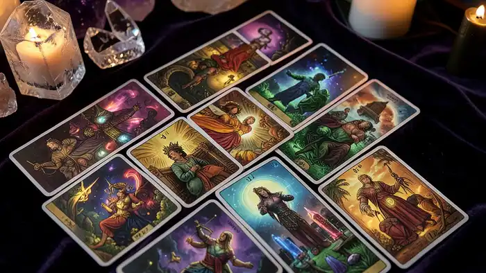 Расклад Таро "зеркало души" дадут ли кредит — схема из 8 карт на бархате с зеркалом