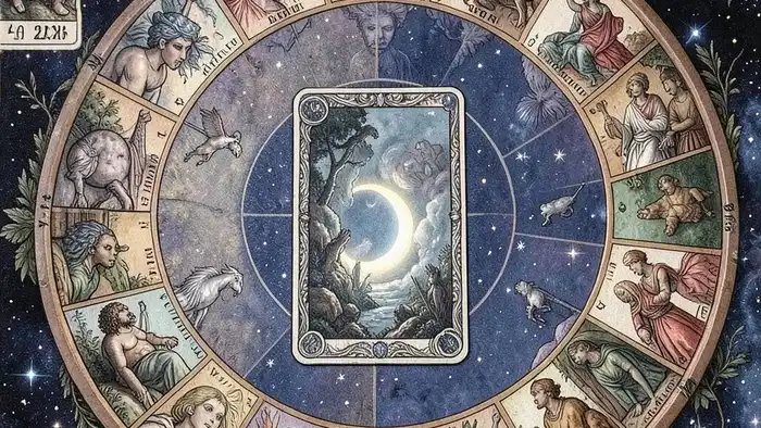 расклад Таро "зодиакальный" на молчание партнера, 12 позиций по знакам Зодиака, символическое изображение