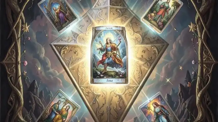 расклад Таро звезда Давида на измену с картами в вершинах и центральной картой
