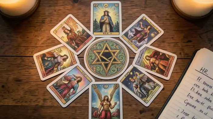 Расклад Таро звезда Давида на найм сотрудника, карта Таро на столе