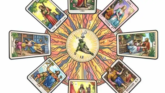 Расклад Таро "звезда Давида" на поступление: схема с картами и центральной позицией