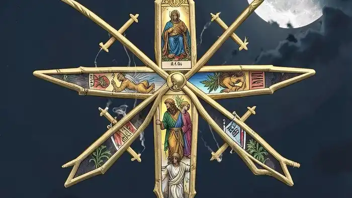 Расклад Таро "звезда Давида" на секрет партнера — схема позиций с картами Император, Луна, Отшельник, Суд, Союз, Смерть