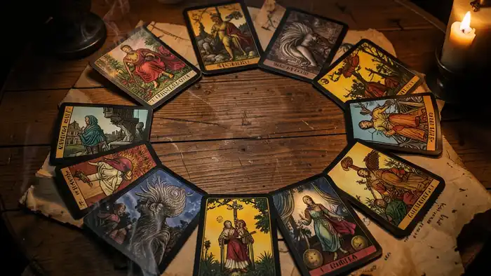 Расклад цыганский — 9 карт Таро в круге с свечой и древними текстами