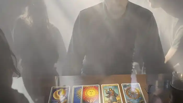 расклад цыганский — схема из семи карт Таро в прямой линии с символами прошлого, настоящего и будущего