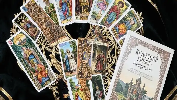 Расклады таро PDF — Кельтский крест с расставленными картами и цифровой шаблон