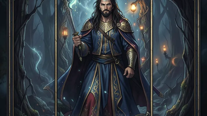 Рыцарь Кубков карта Таро - элегантный рыцарь с кубком на белом коне в воде