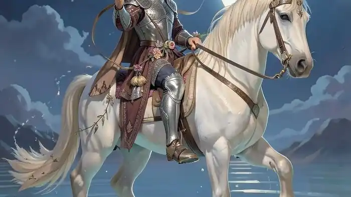 Рыцарь Кубков на любовь таро — архетип эмоционального посланника с цветами на мече и конем над водой