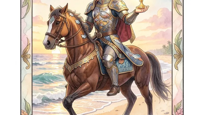 Рыцарь Кубков Таро — романтический рыцарь с кубком на берегу, значение в любви и отношениях