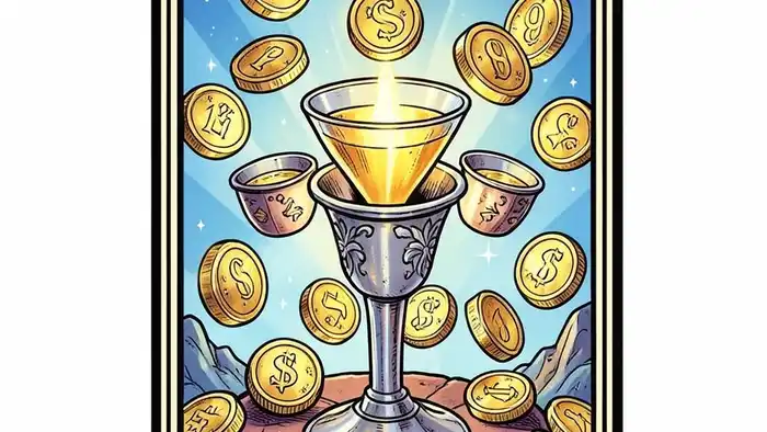 семерка кубков на деньги таро иллюстрация