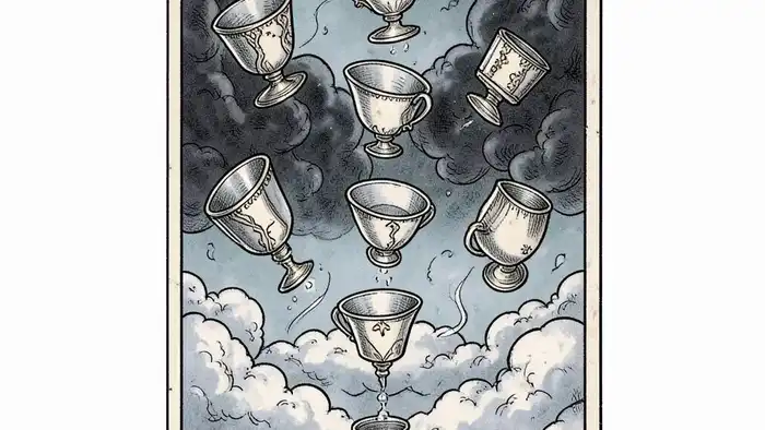 Семерка Кубков перевернутая таро изображение