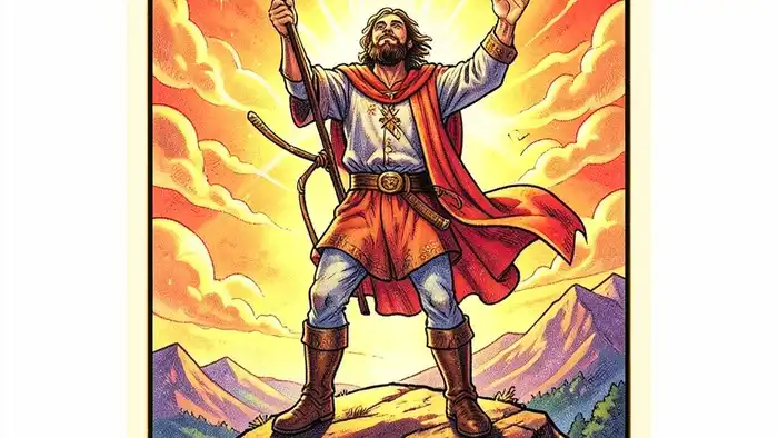 Семерка Жезлов карта дня таро иллюстрация