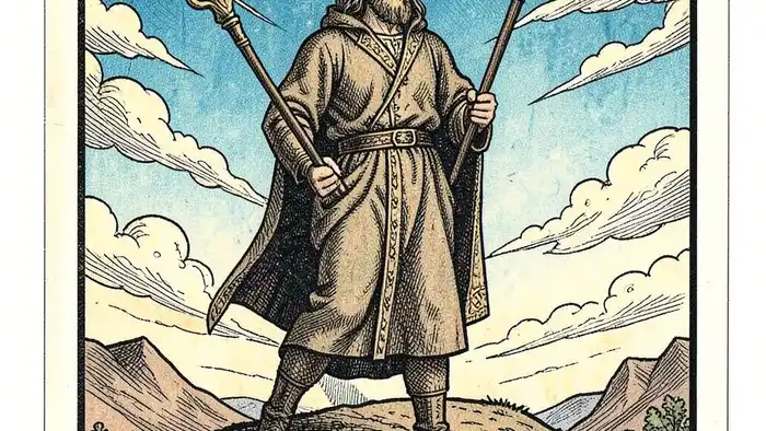 Семерка Жезлов — карта Таро с фигурой на вершине скалы, держит жезл