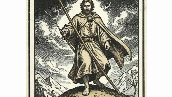 семерка жезлов изображение карты таро, символизирующее конфликт и стойкость