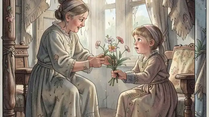 Шестерка Кубков мысли таро — ребёнок дарит цветок другому ребёнку в тёплом доме, символ безусловной любви