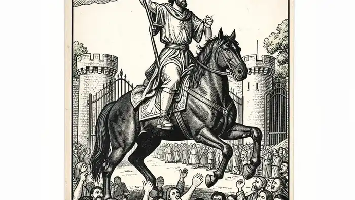 Шестерка Жезлов предостережение таро — иллюстрация карты