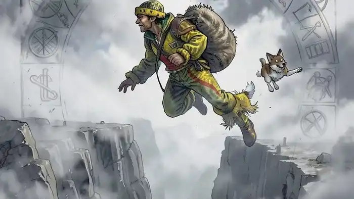 Шут медитация на аркан — иллюстрация архетипа Шута в тумане над пропастью