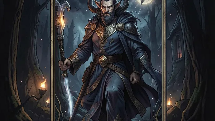 Сила ситуация таро — рука раскладывает старшие арканы на деревянном столе при свете свечей