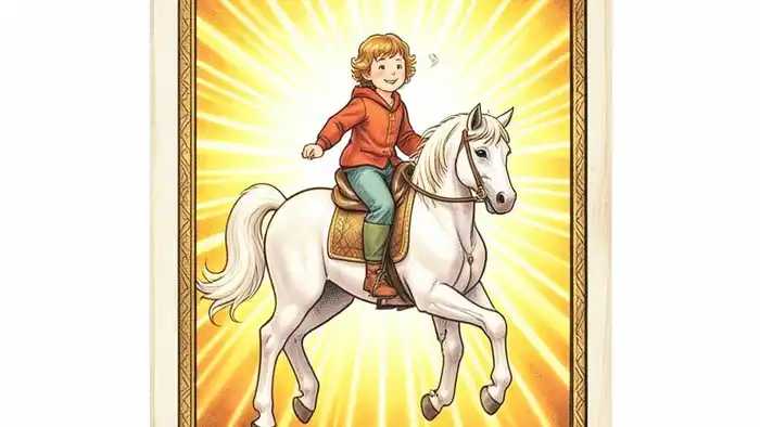 Солнце значение таро — изображение карты Солнце с яркими лучами и ребёнком на коне