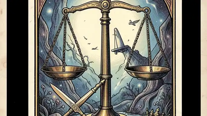 Справедливость карта дня таро — изображение карты с весами и мечом