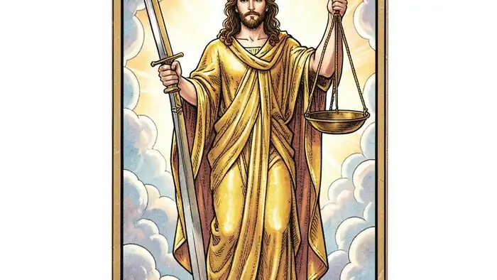 Справедливость карта дня таро — иллюстрация карты с весами и мечом