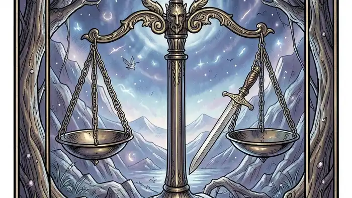 Справедливость карта дня таро иллюстрация