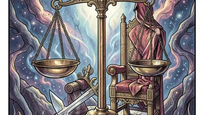 Справедливость личность таро — изображение карты с весами и мечом