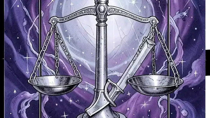 Справедливость описание карты таро — изображение карты с весами и мечом