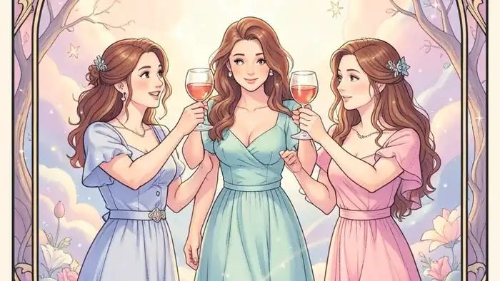 Тройка Кубков на любовь таро – изображение трех женщин, поднимающих кубки в радостном жесте