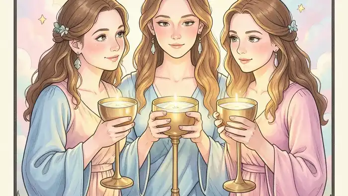 Тройка Кубков изображение карты Таро, символизирующее здоровье и эмоциональное исцеление