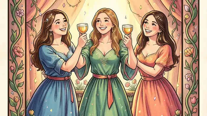 Тройка Кубков таро — изображение трех женщин, поднимающих чаши в тосте