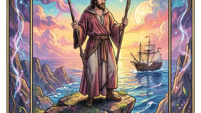 Тройка Жезлов Таро изображение карты