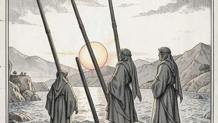 Тройка Жезлов — символика начала совместного действия в Таро, три фигуры, жезлы, море, Юпитер, Стрелец