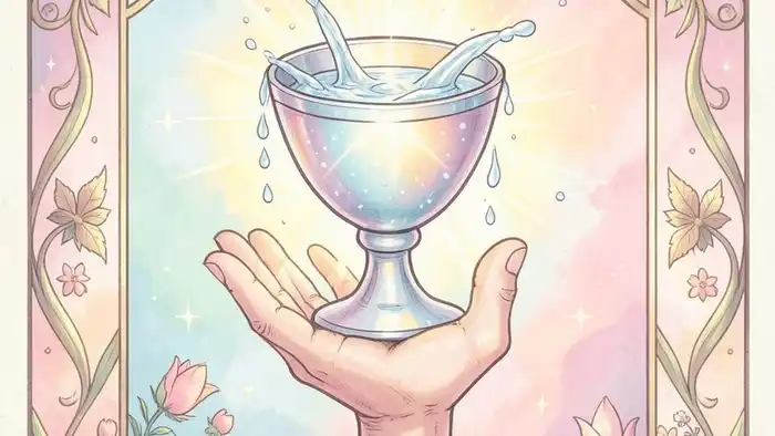 Туз Кубков в отношениях таро — изображение карты с чашей и текущей водой