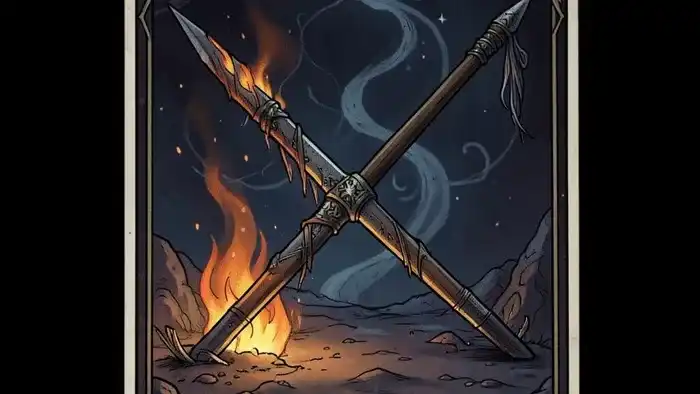 Туз Жезлов перевернутая таро изображение карты с падающим жезлом и тусклым огнём