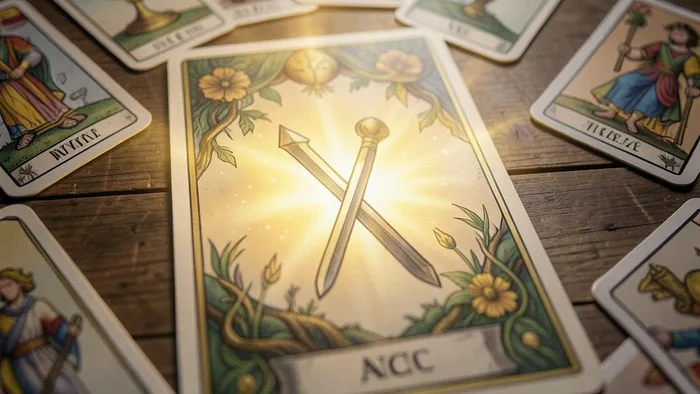 Туз Жезлов Таро и его сочетание с картами других мастей на деревянном столе