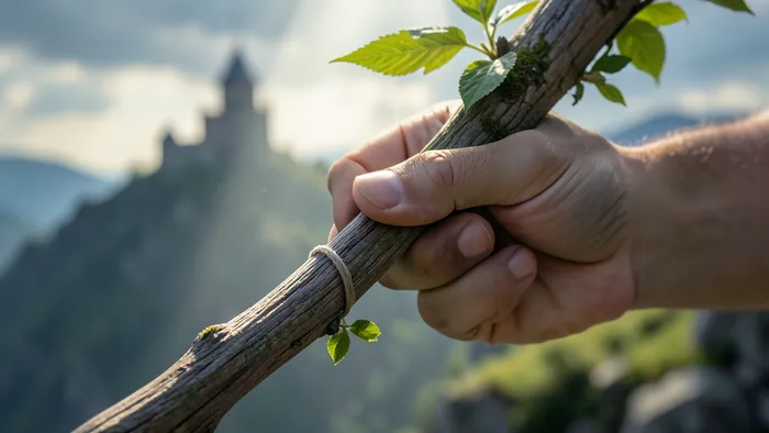 Туз Жезлов Таро - рука, держащая цветущий жезл как символ нового начала и творческой энергии