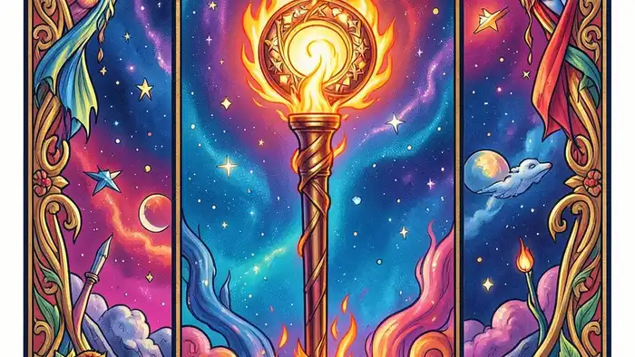 Туз Жезлов карта Таро, изображающая огненный жезл и начало