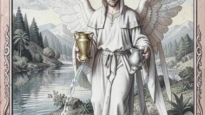 Умеренность архетип таро — ангел с двумя сосудами, переливающий воду между разумом и чувствами