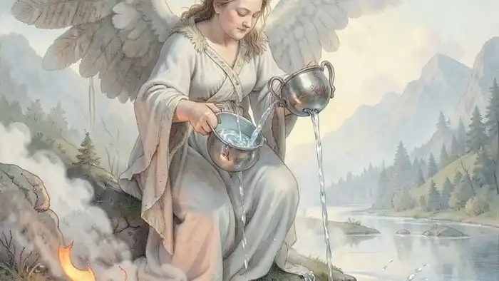 Умеренность чувства таро — Аркан Умеренности с ангелом и двумя кувшинами