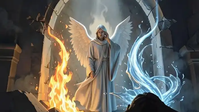 Умеренность перевернутый таро — ангел между противоположными потоками, не смешивающимися