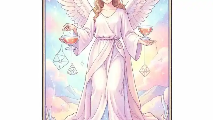 Умеренность предостережение таро — иллюстрация карты с ангелом, держащим два кубка