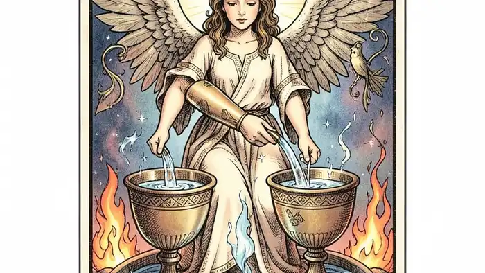 Умеренность совет таро – изображение ангела, льющего воду между чашами