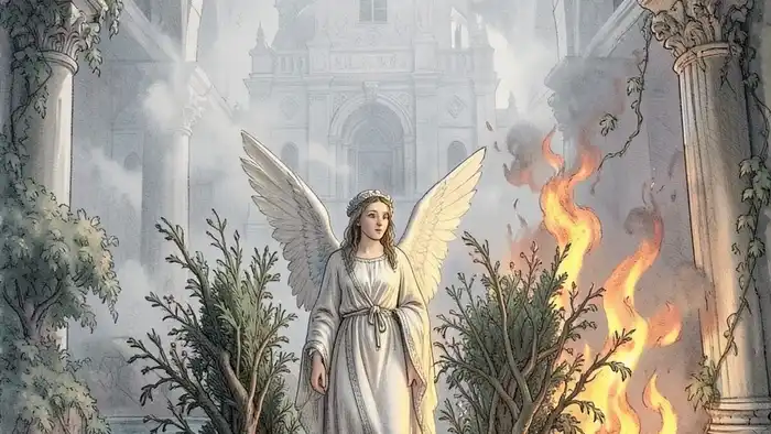 Умеренность в отношениях таро — ангел с двумя чашами, символизирующий баланс между эмоцией и разумом