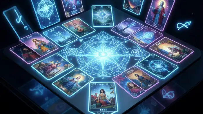 виртуальный расклад таро — цифровой стол с светящимися картами